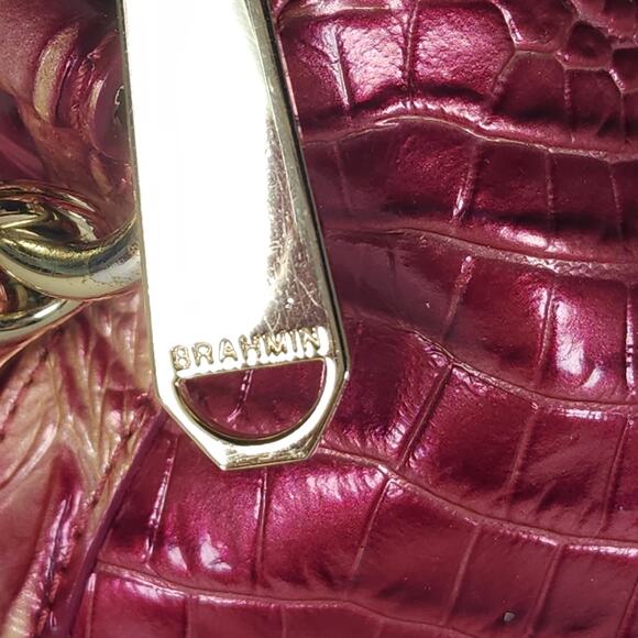 BRAHMIN DUXBURY Medium Pink BLUSH Leather Croc Embossed Ombre Satchel Handbag - Picture 9 of 16